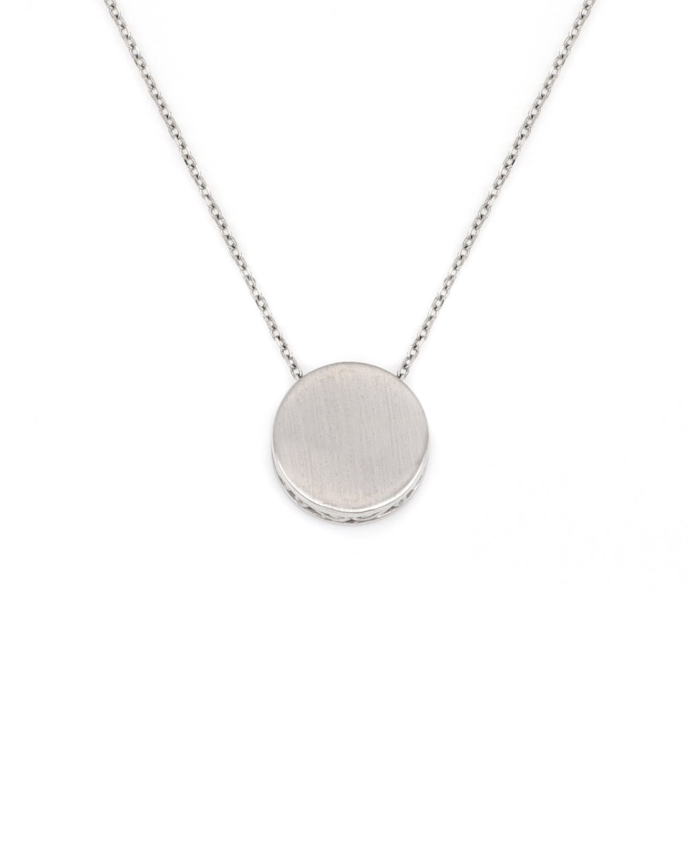 Engravable White Gold Matte Disc Necklace