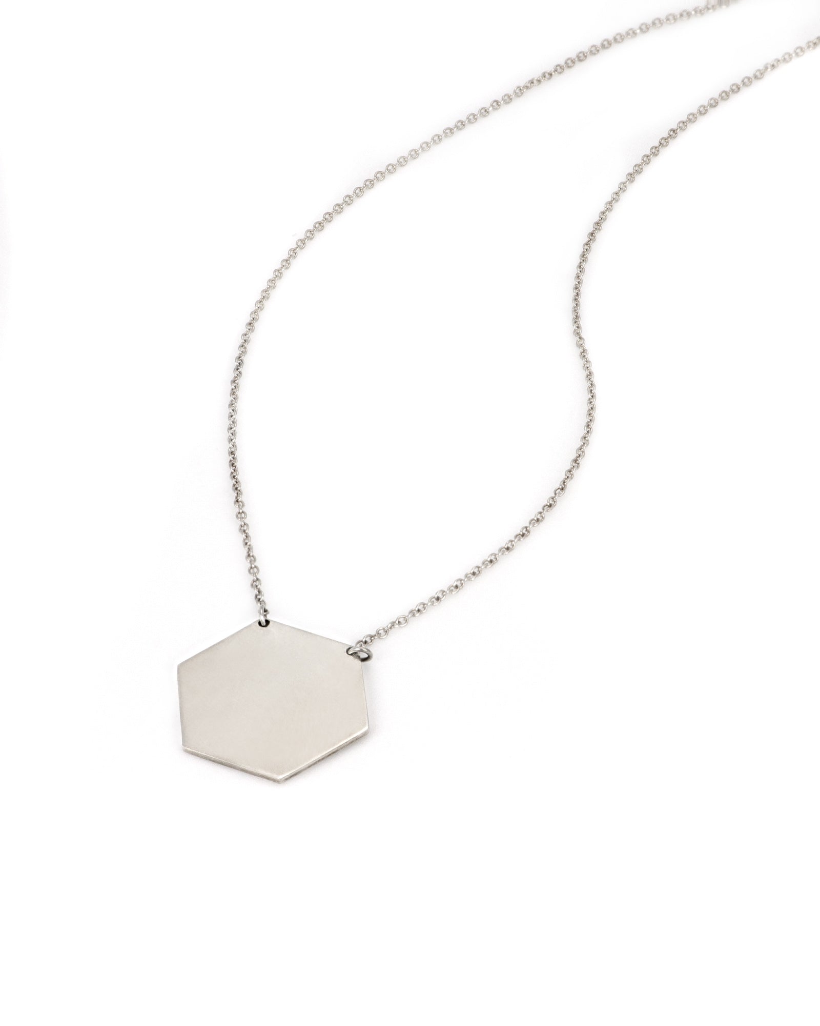 Engravable Sterling Silver Hexagon Necklace
