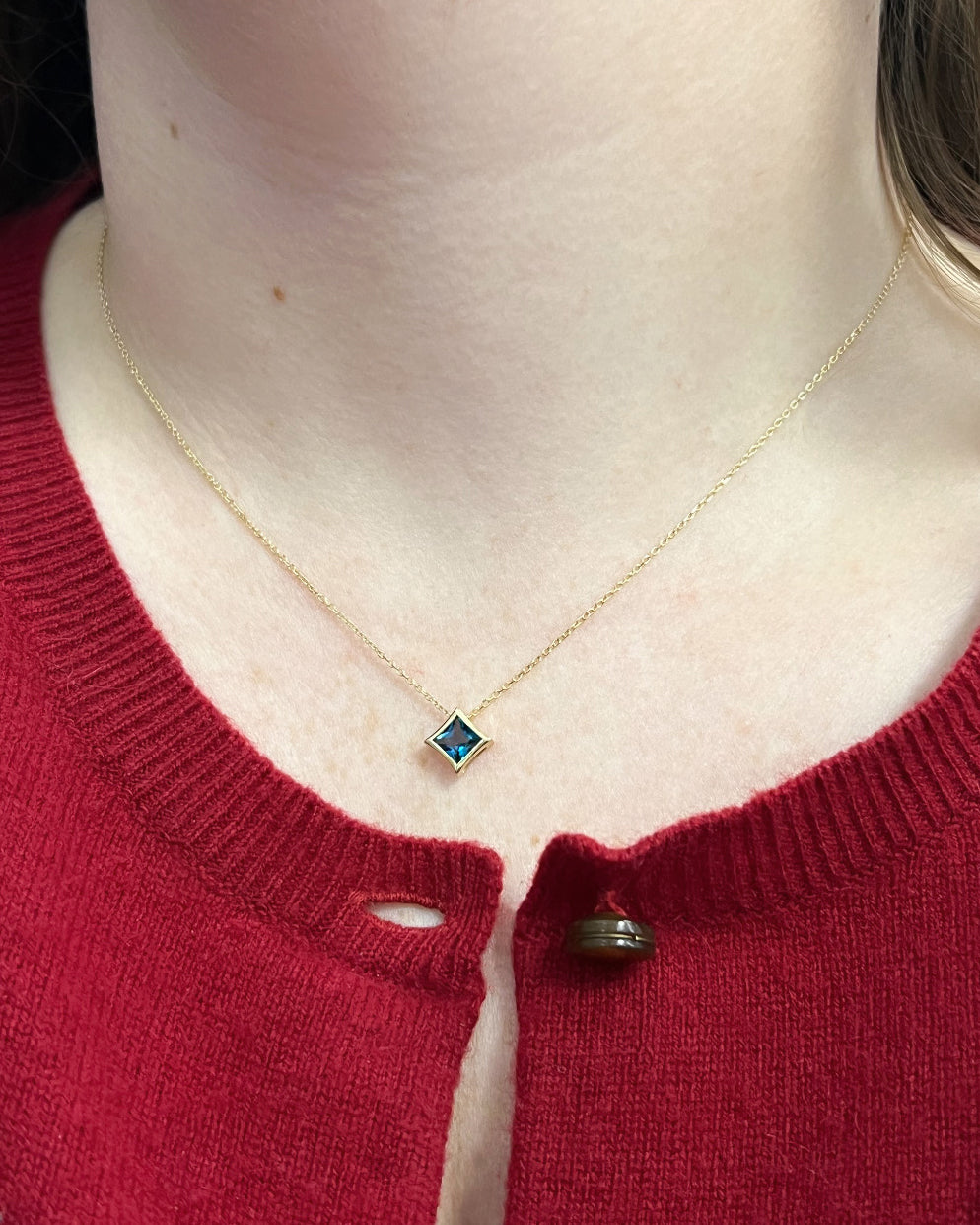 Princess Cut Blue Topaz Pendant