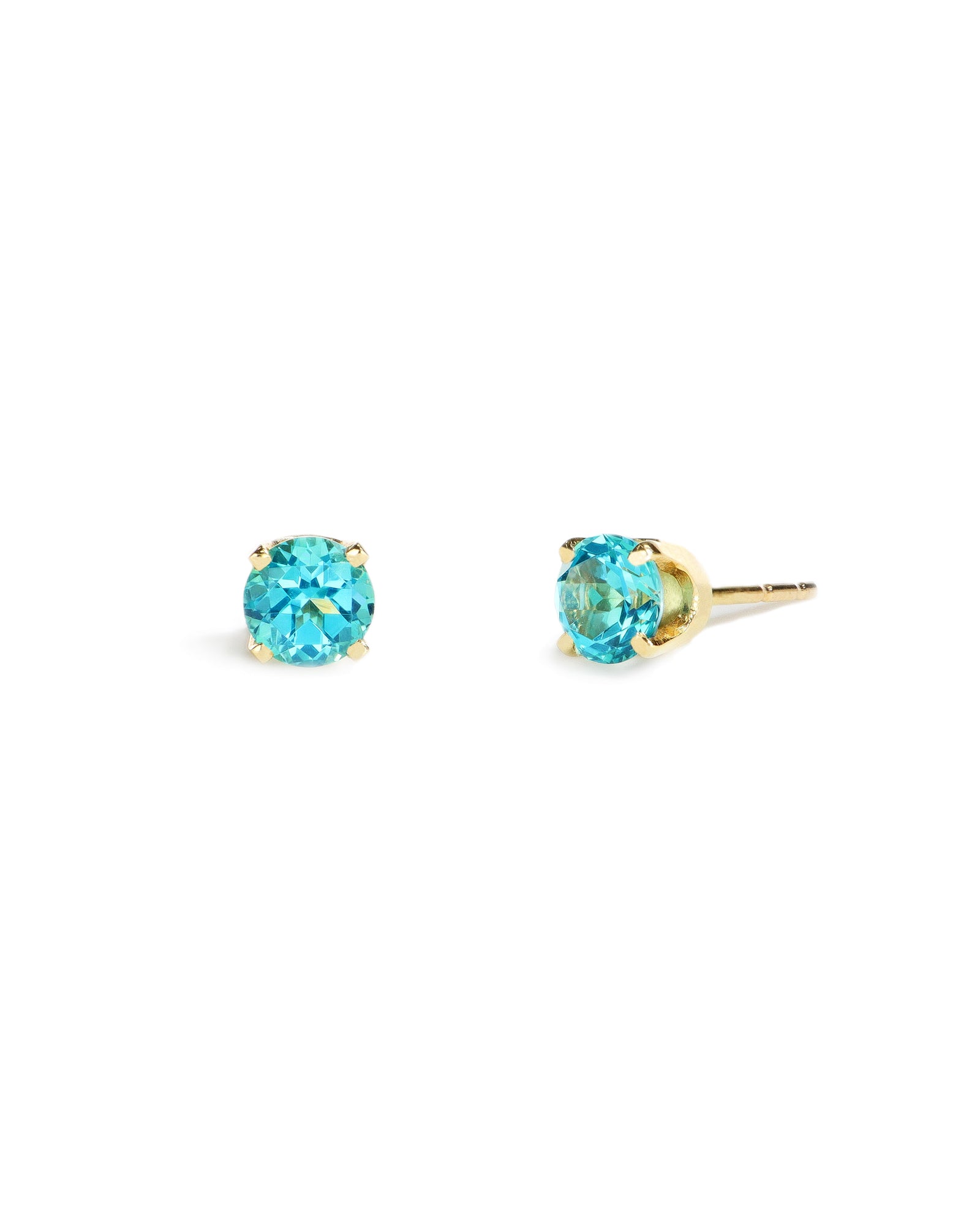 Round Blue-Green Topaz Stud Earrings