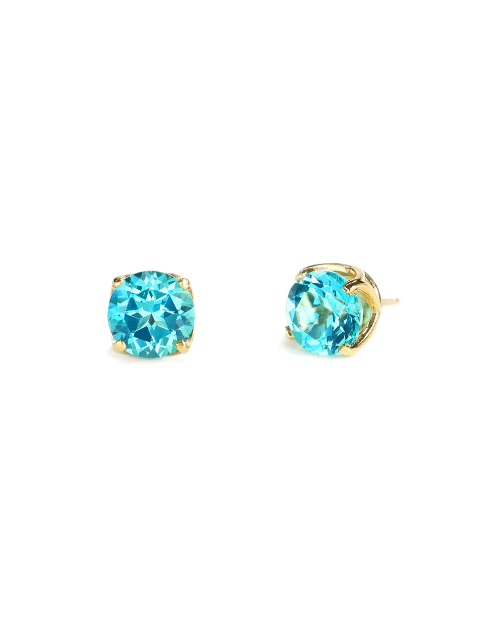 8mm Round Blue-Green Topaz Stud Earrings