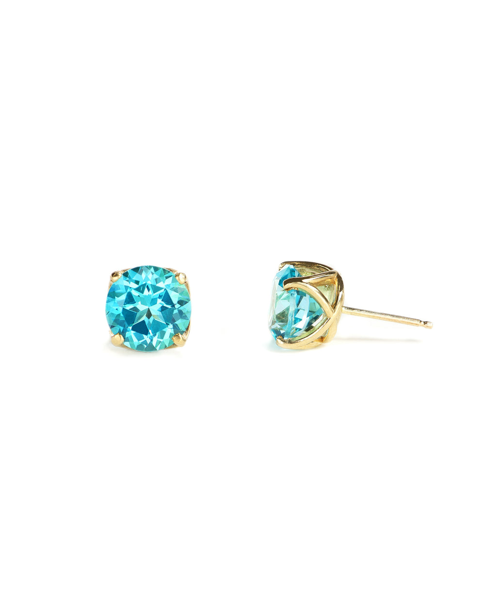 8mm Round Blue-Green Topaz Stud Earrings
