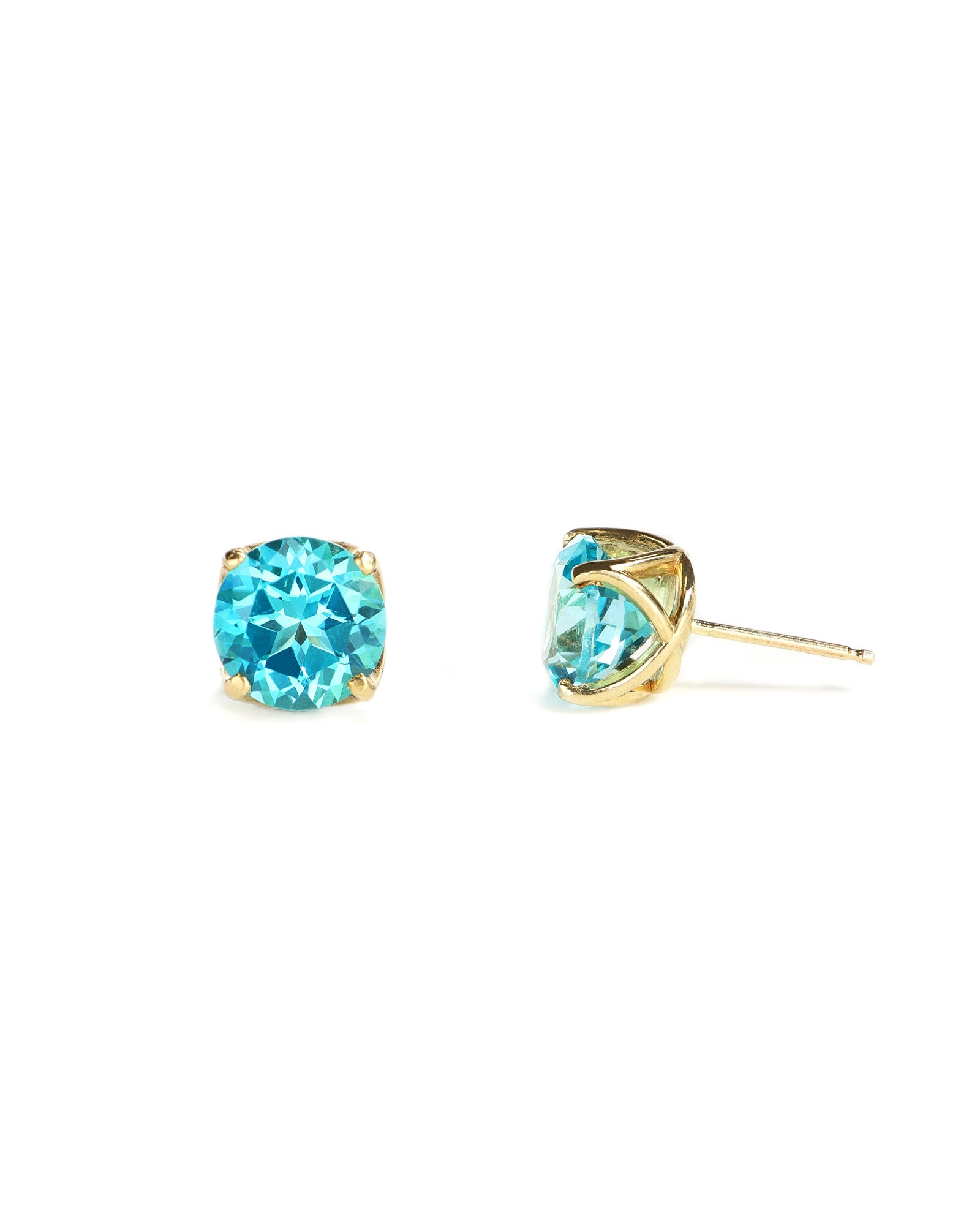 8mm Round Blue-Green Topaz Stud Earrings