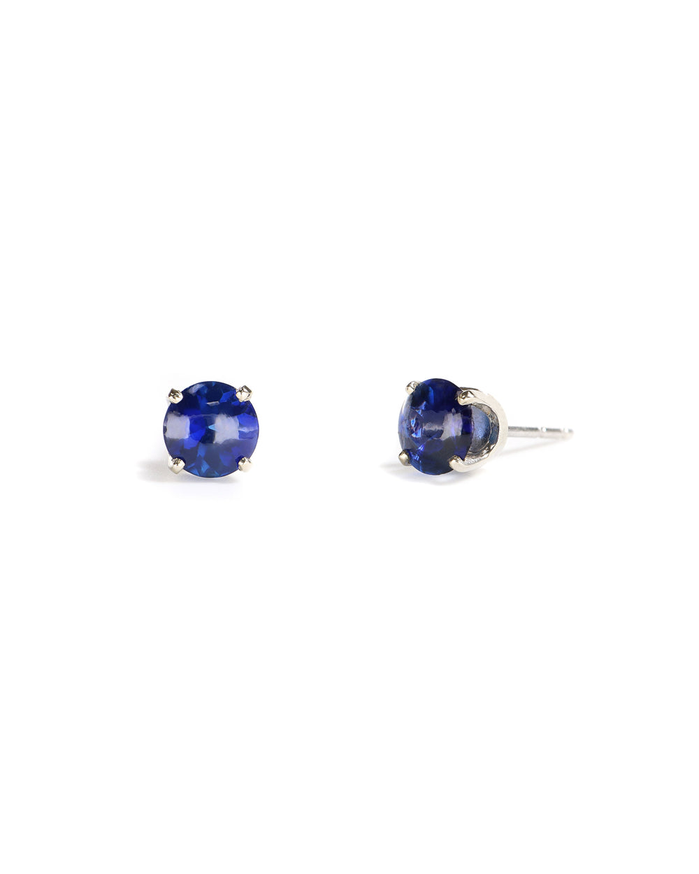 Round Buff-Top Ceylon Blue Sapphire Stud Earrings