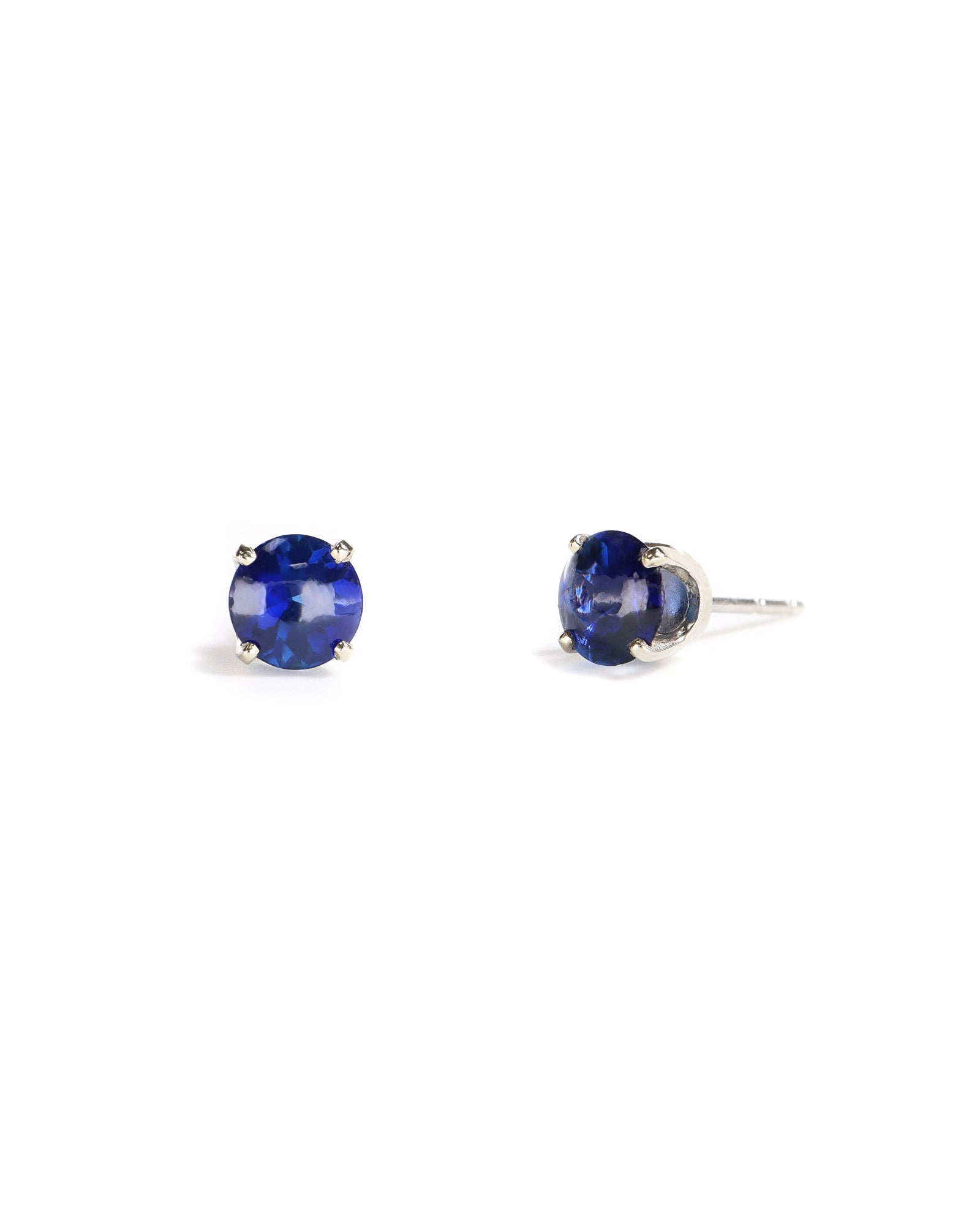 Round Buff-Top Ceylon Blue Sapphire Stud Earrings