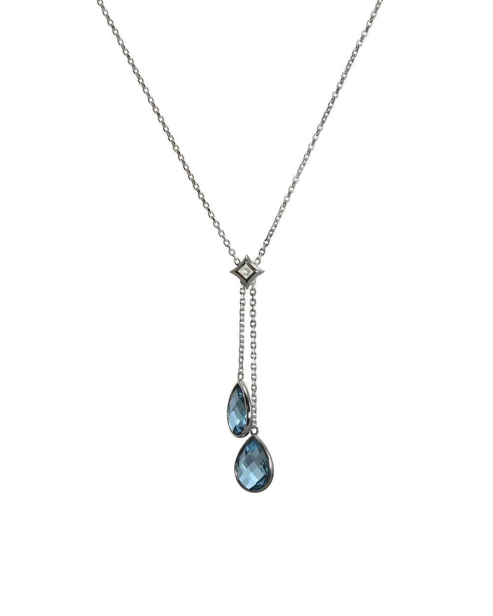 Blue Topaz and diamond Y Necklace