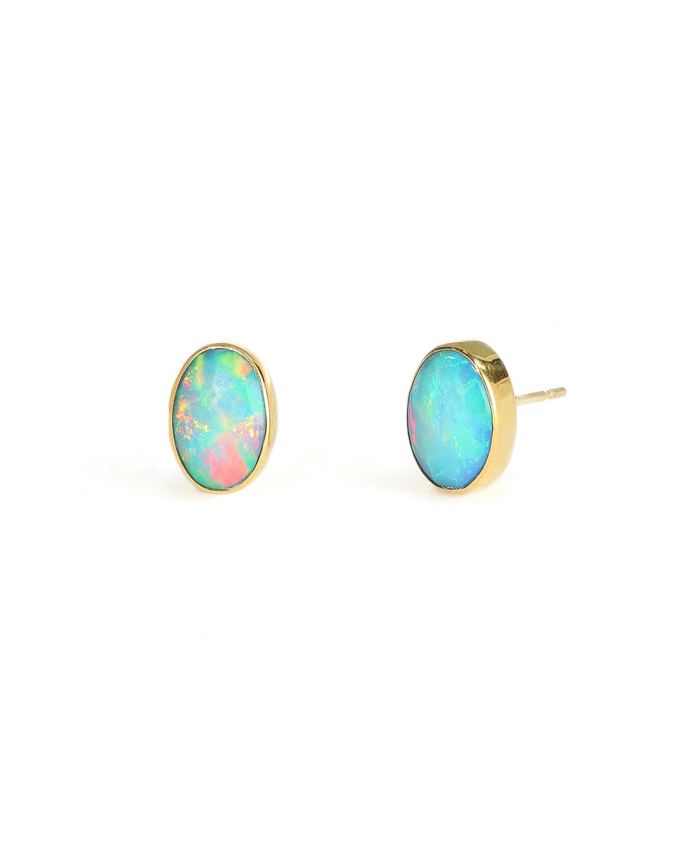 Elongated Oval Opal Stud Earrings