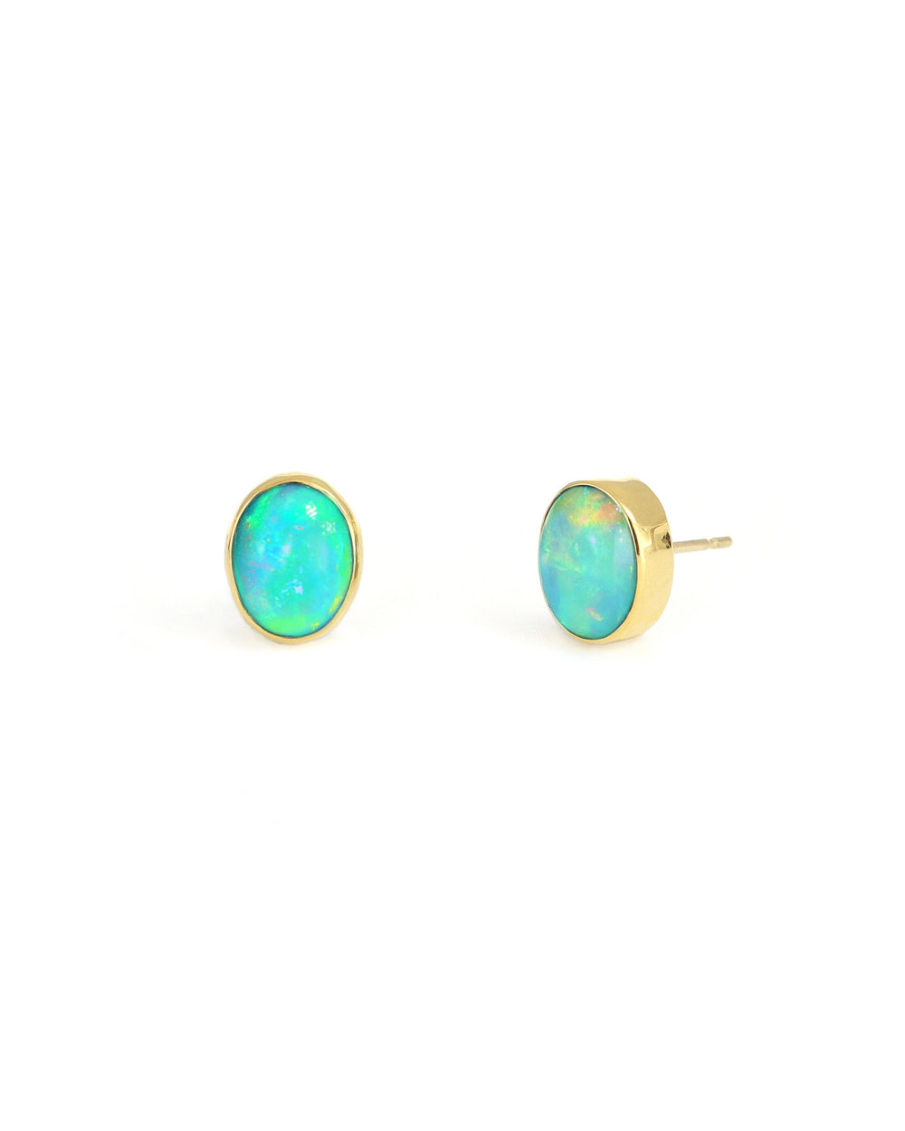 Elongated Oval Opal Stud Earrings