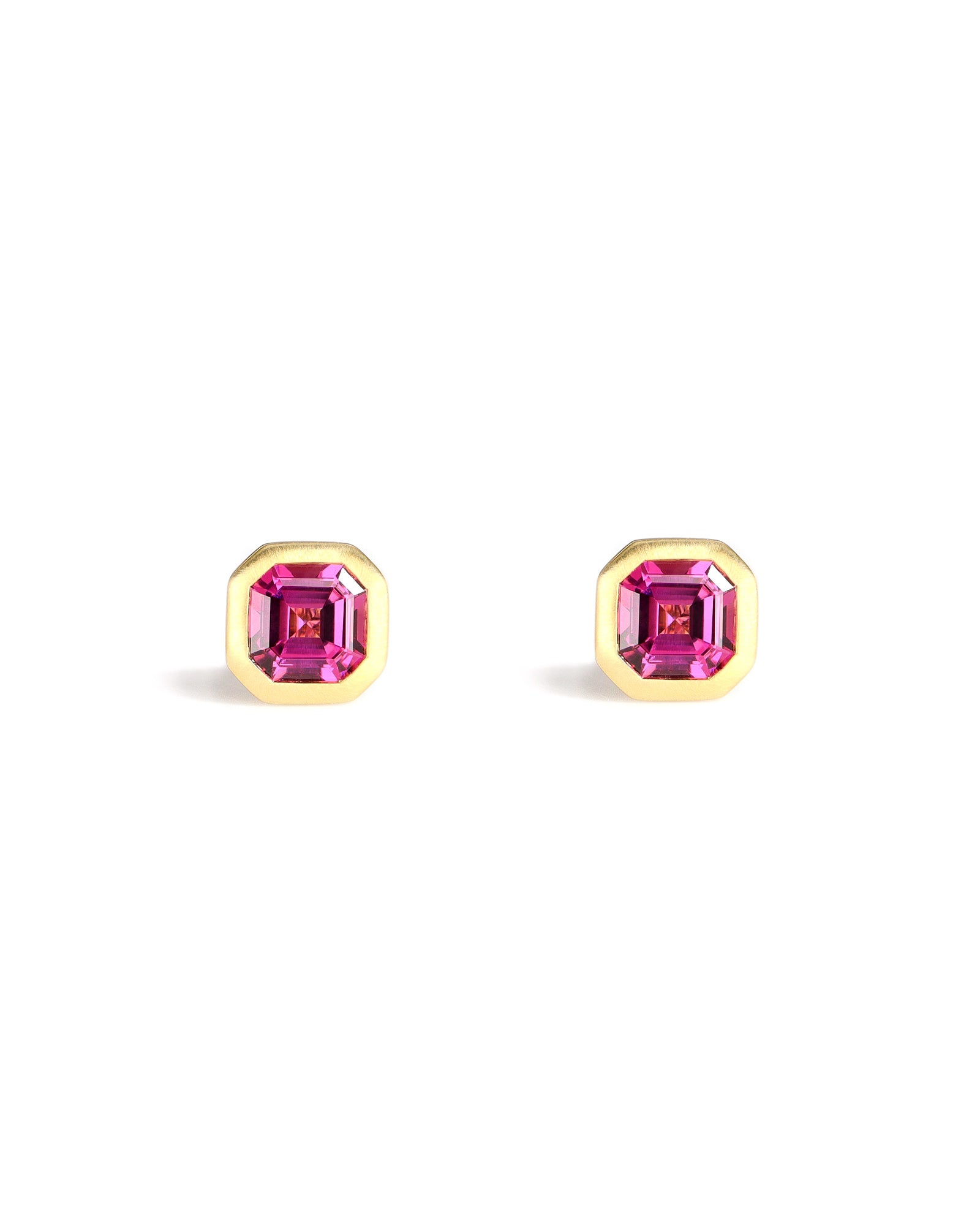 Asscher Pink Garnet Bezel Studs