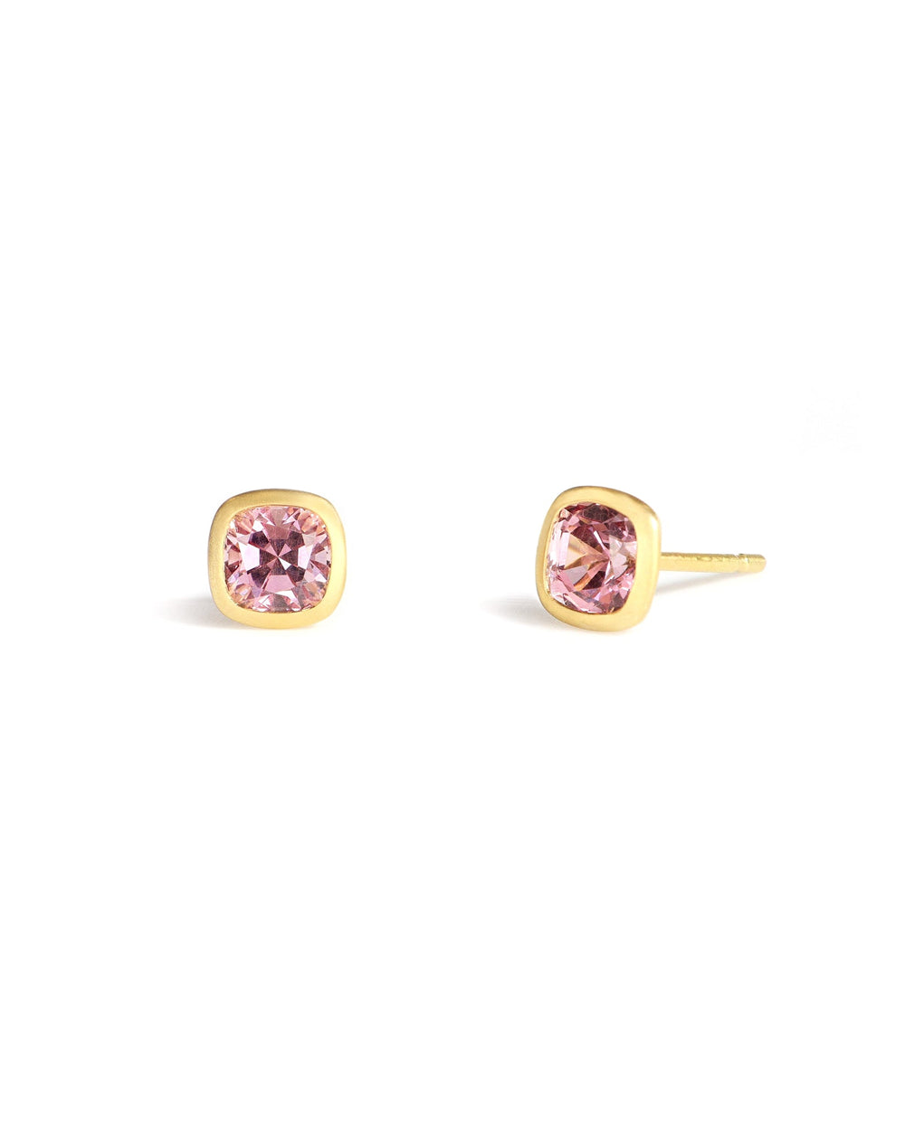 18ky Cushion Light Pink Garnet Bezel Studs