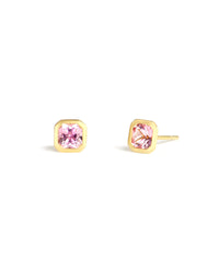 18ky Asscher Pink Tourmaline Bezel Studs