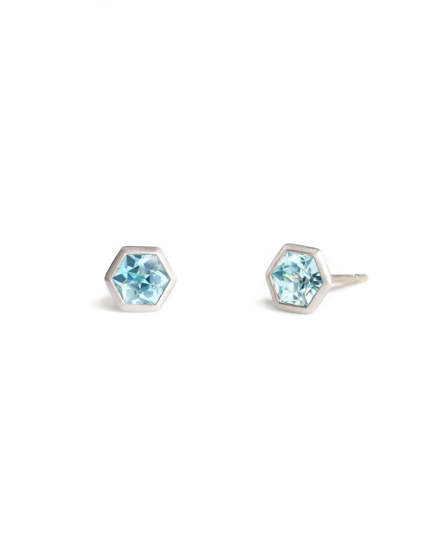 Hexagon Blue Zircon Bezel Studs