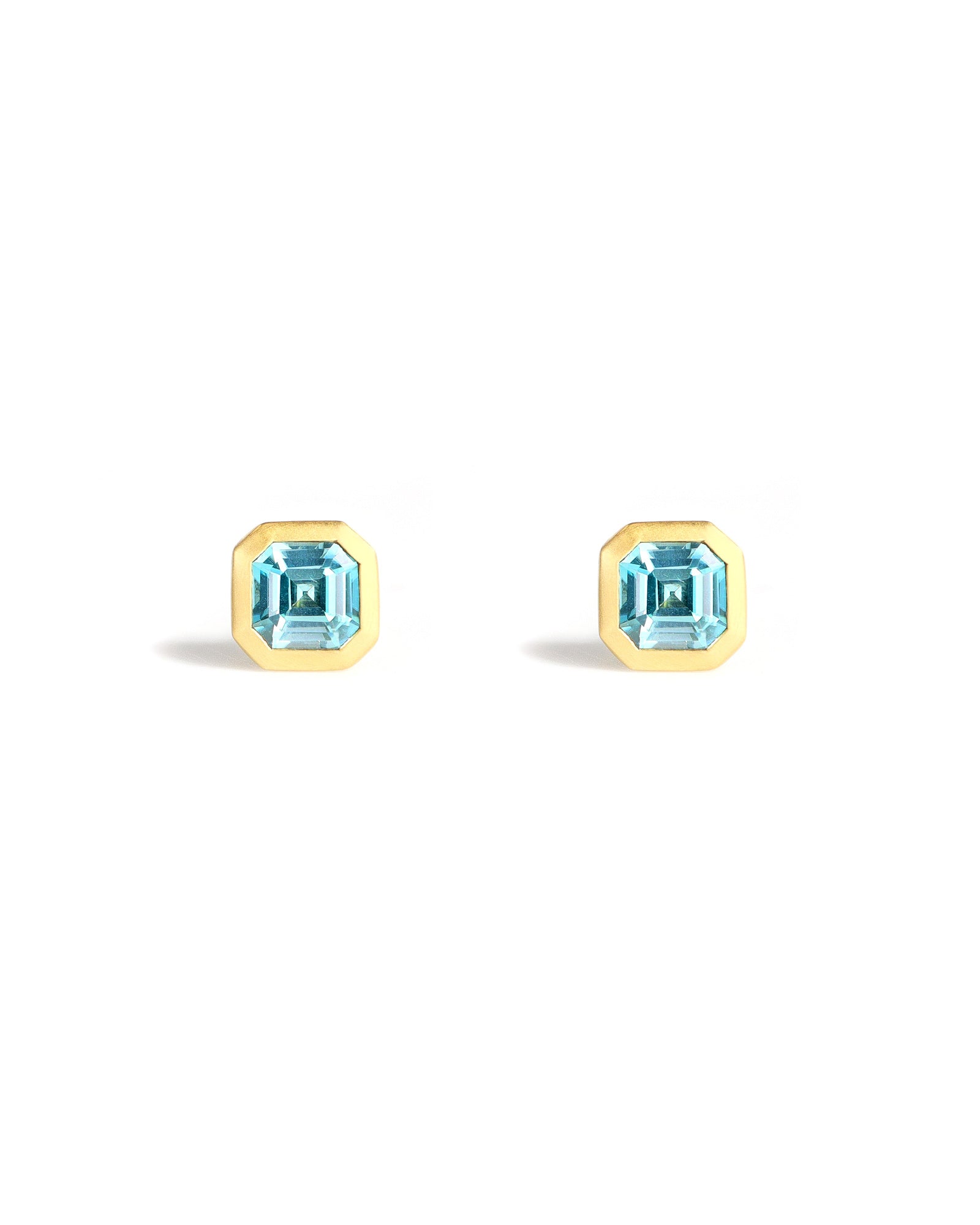 Asscher Blue Zircon Bezel Studs