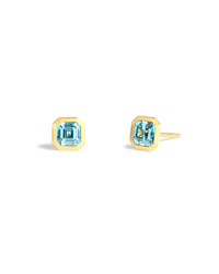 18ky Asscher Blue Zircon Bezel Studs