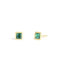 18ky Princess Teal Tourmaline Bezel Studs