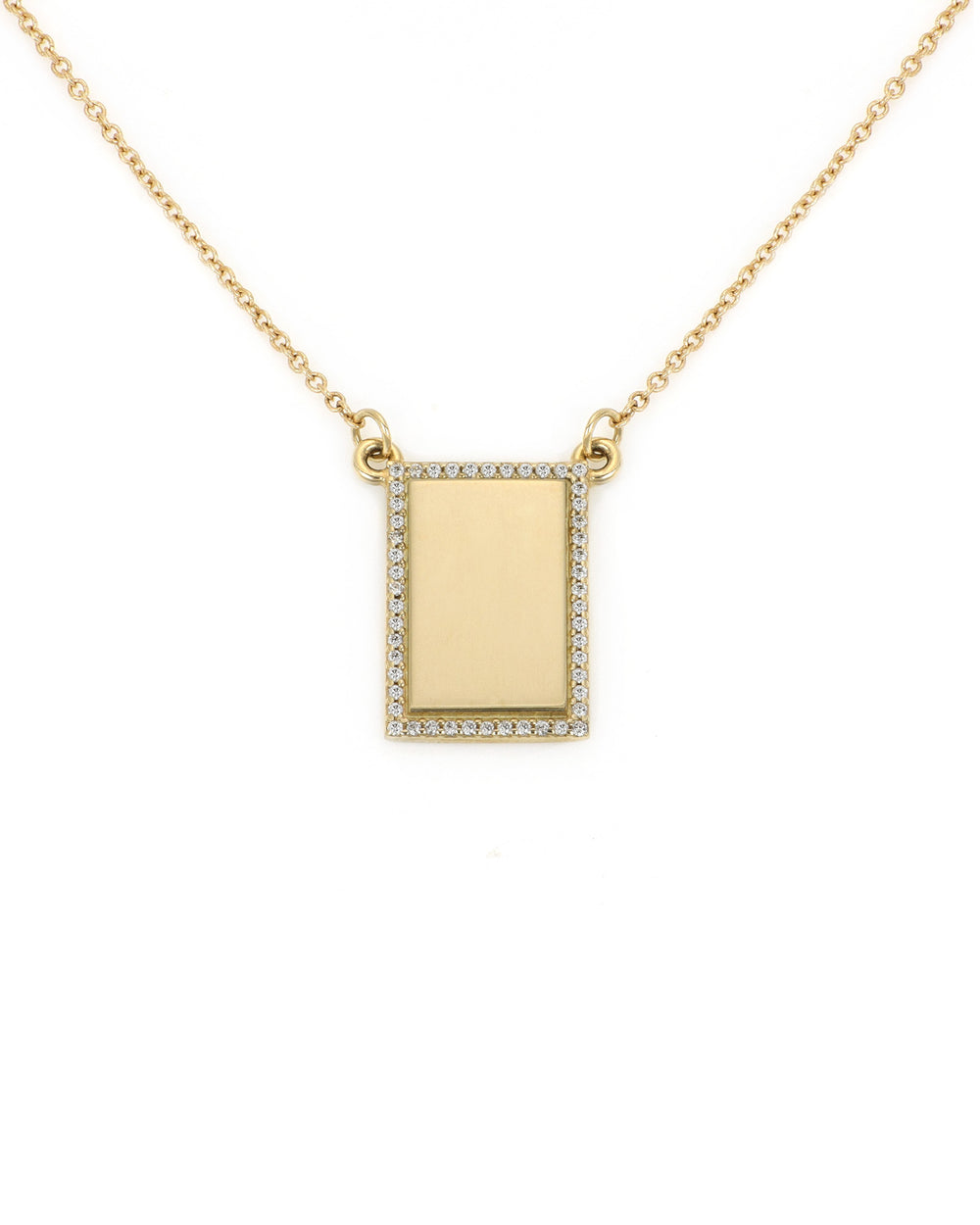Engravable Yellow Gold Tag Necklace with Diamond Halo