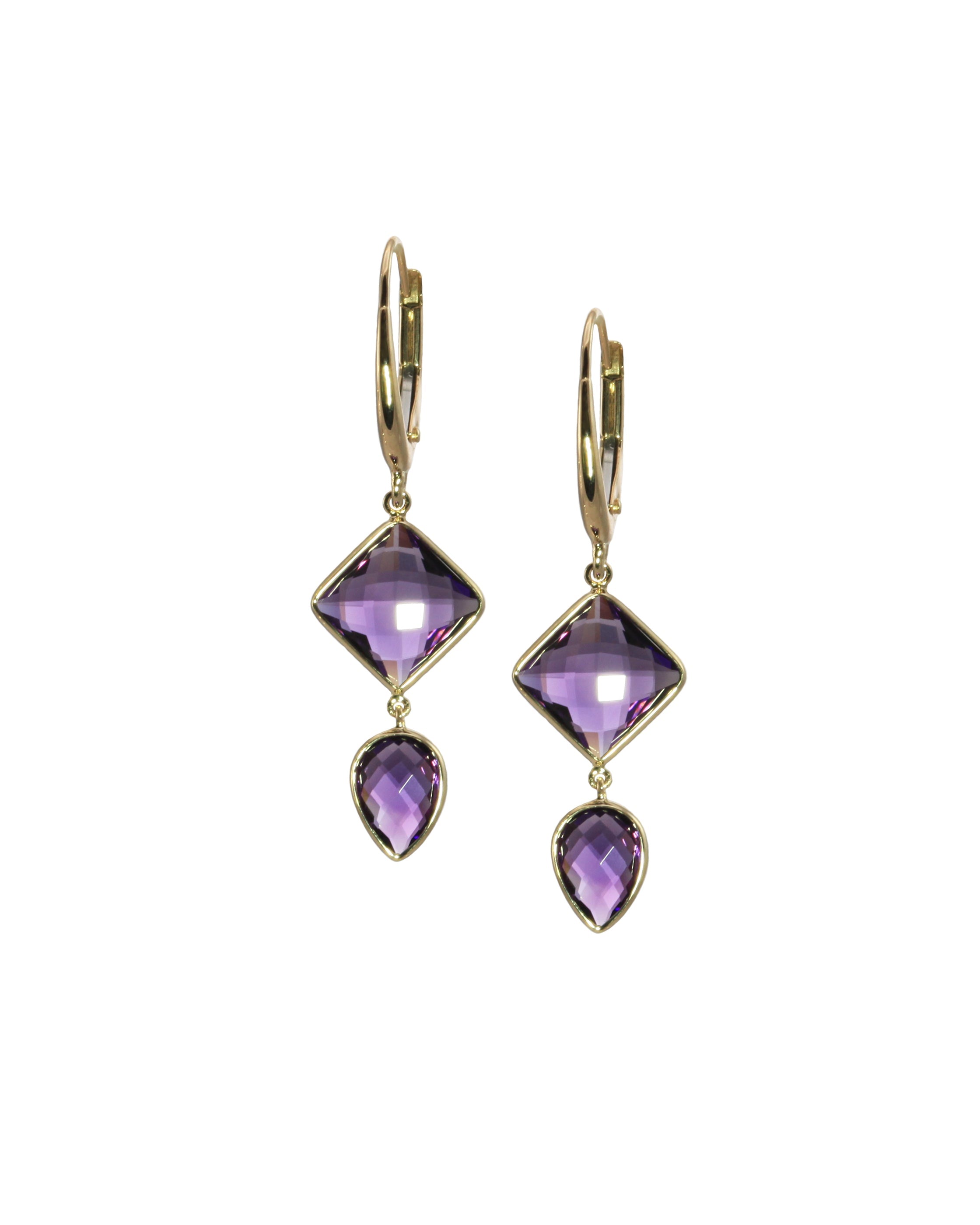 Square and Pear Amethyst Earrings