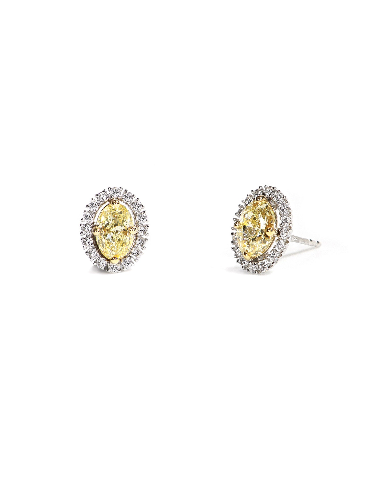 Two-Tone Oval Yellow Lab Diamond Halo Studs