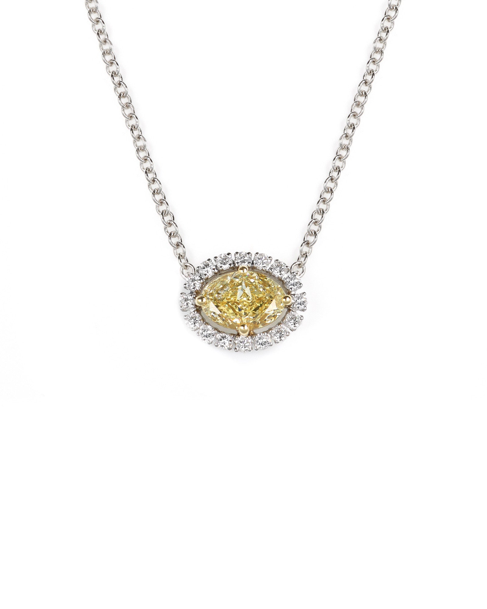 Two-Tone Oval Yellow Lab Diamond Halo Pendant