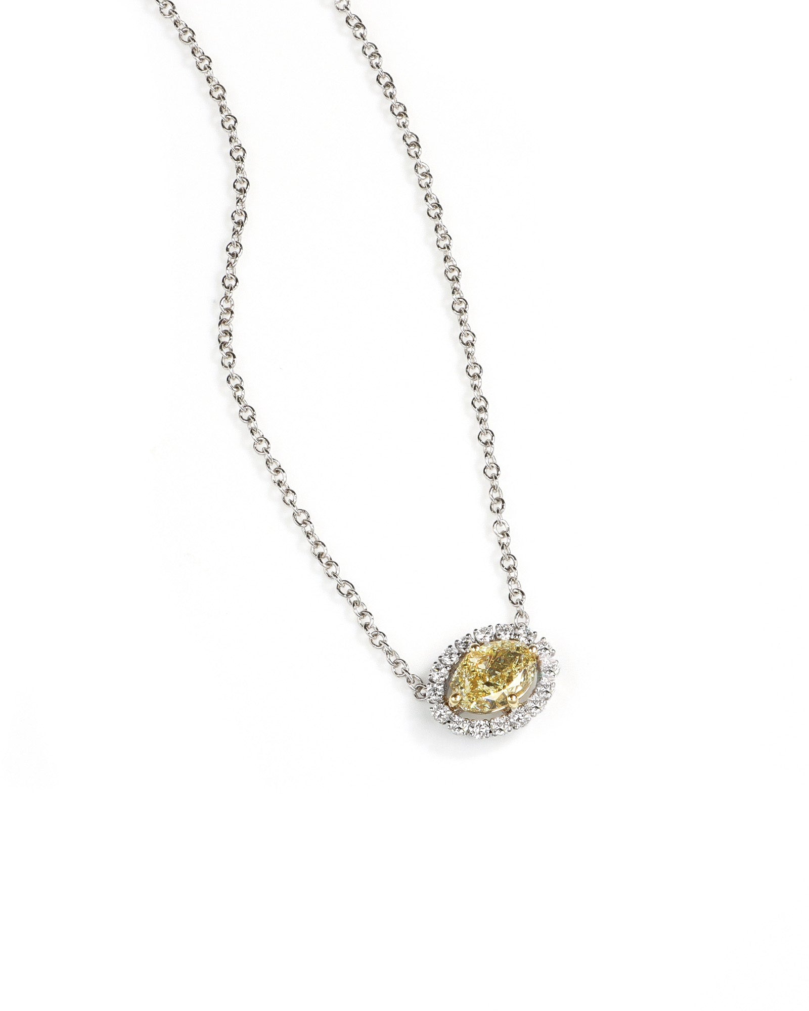 Two-Tone Oval Yellow Lab Diamond Halo Pendant