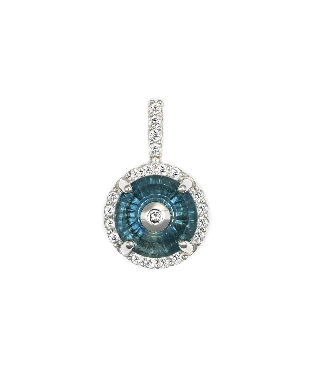 Montana Sapphire and Diamond Halo Pendant