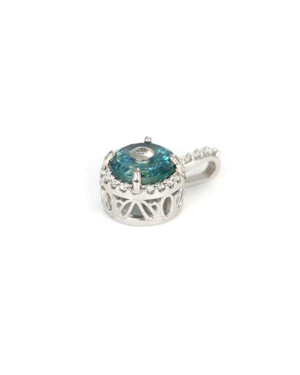 Montana Sapphire and Diamond Halo Pendant