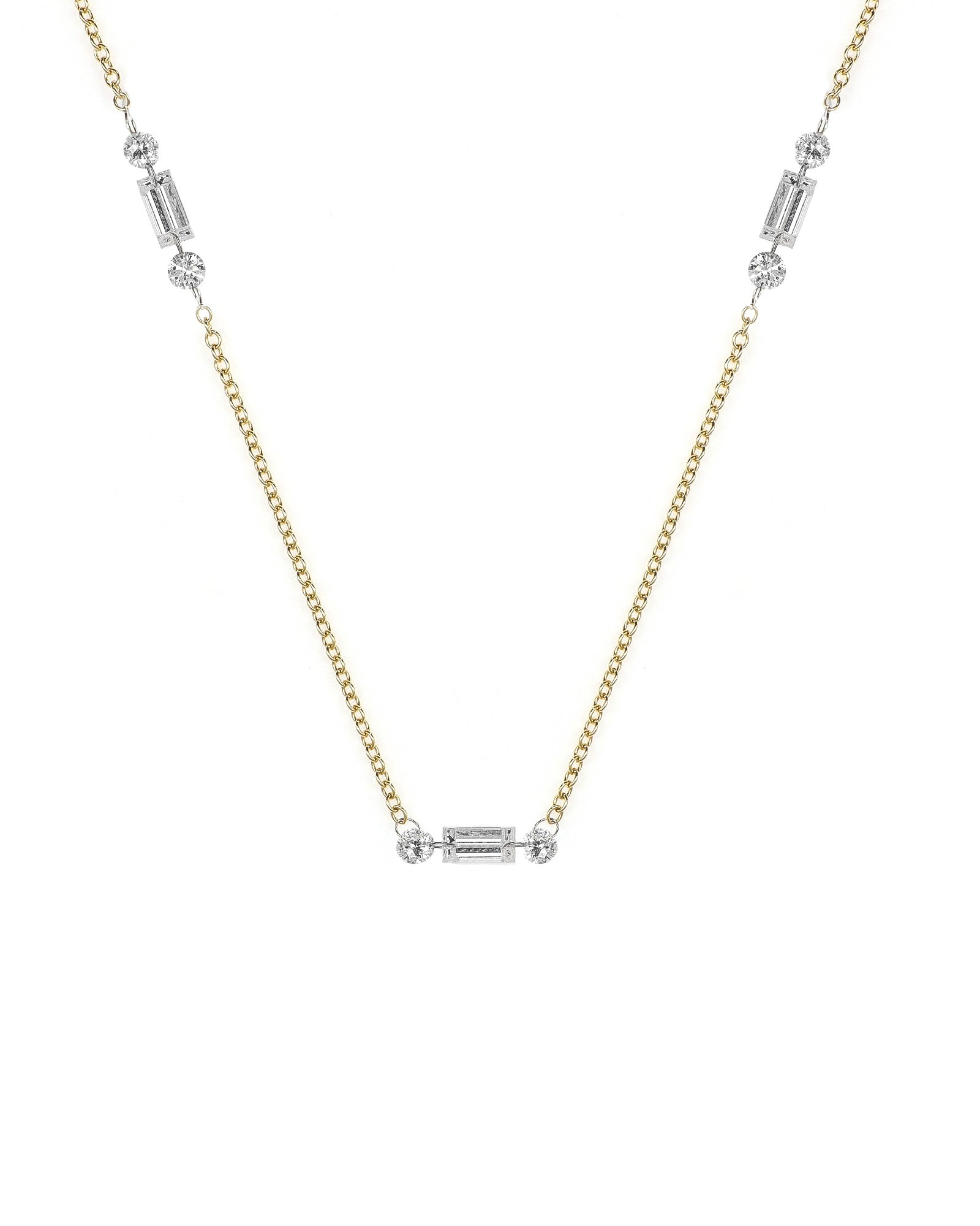 Dainty Round and Baguette Lab Diamond Suspension Station Necklace