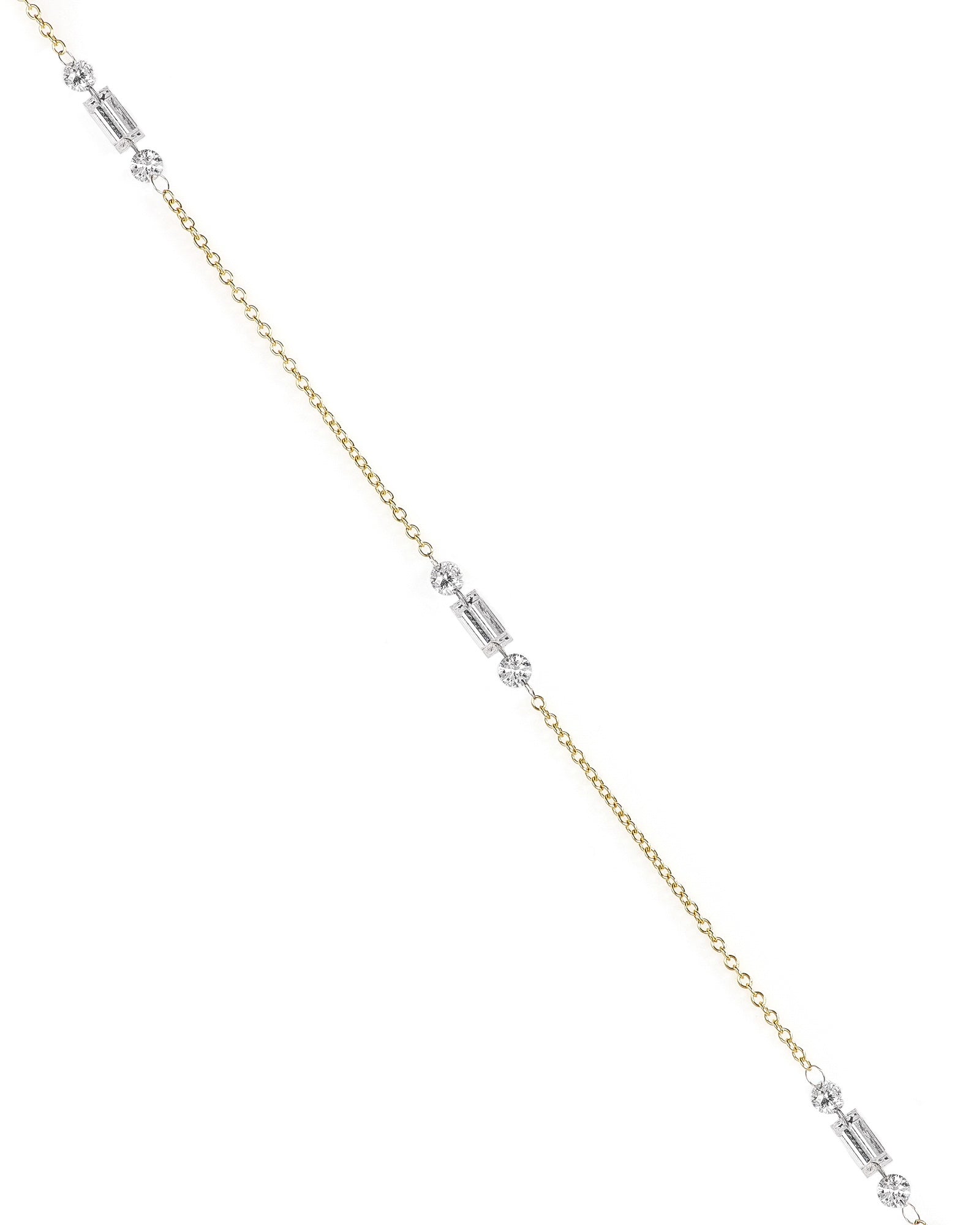 Dainty Round and Baguette Lab Diamond Suspension Station Necklace