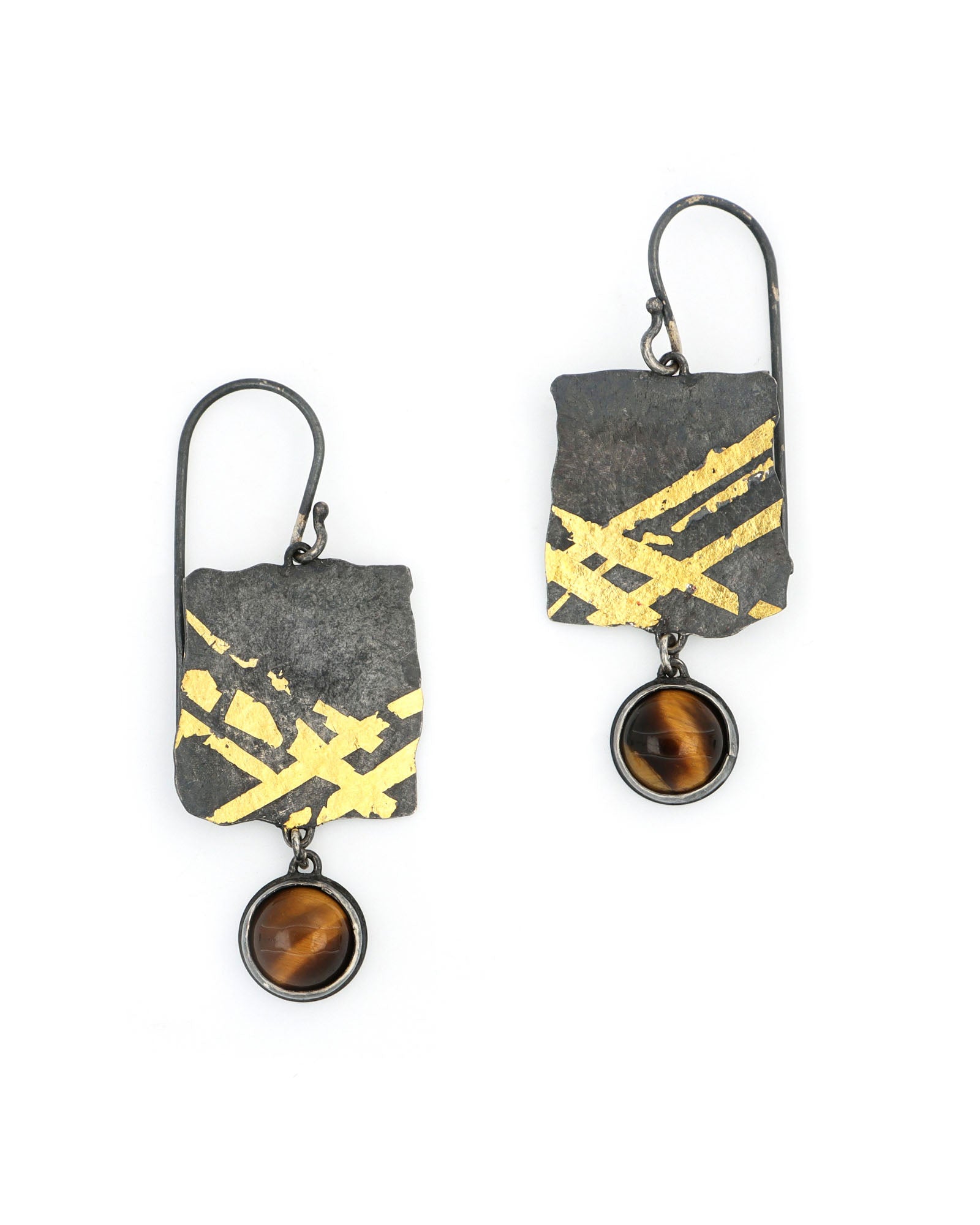 Square Keum Boo Earrings with Tiger Eye