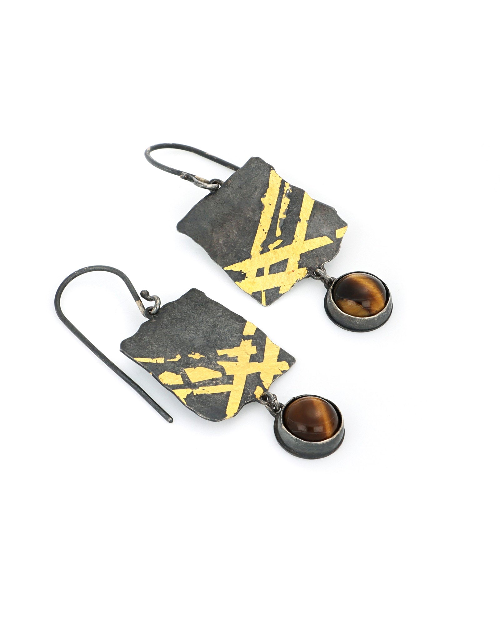 Square Keum Boo Earrings with Tiger Eye