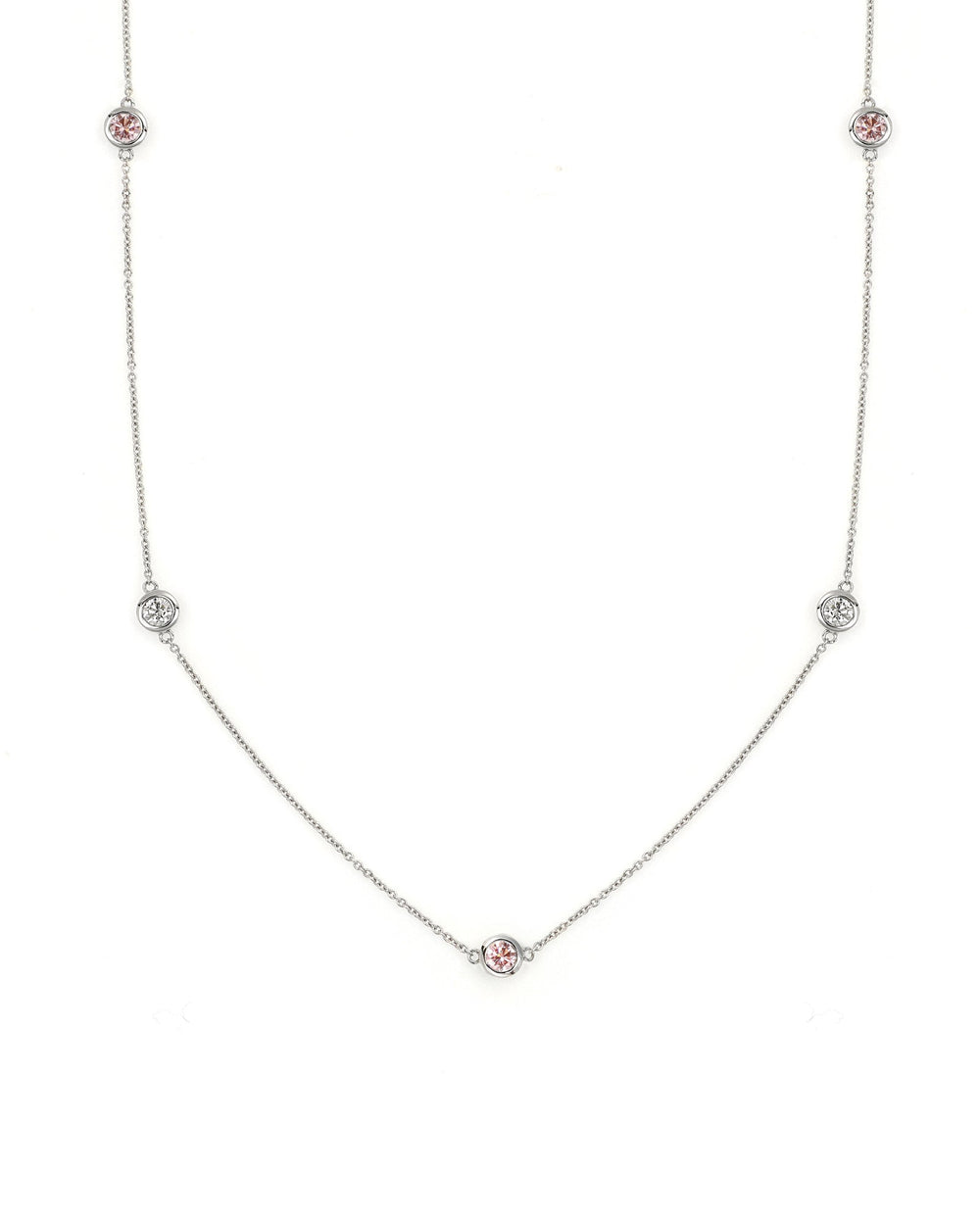 14kw Pink and White Lab Diamond Station Necklace