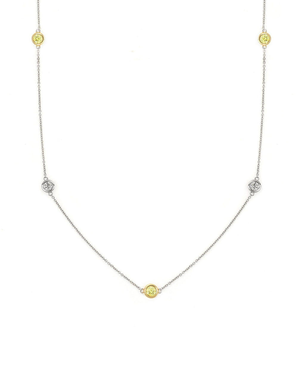 Two Tone Yellow and White Lab Diamond Station Necklace