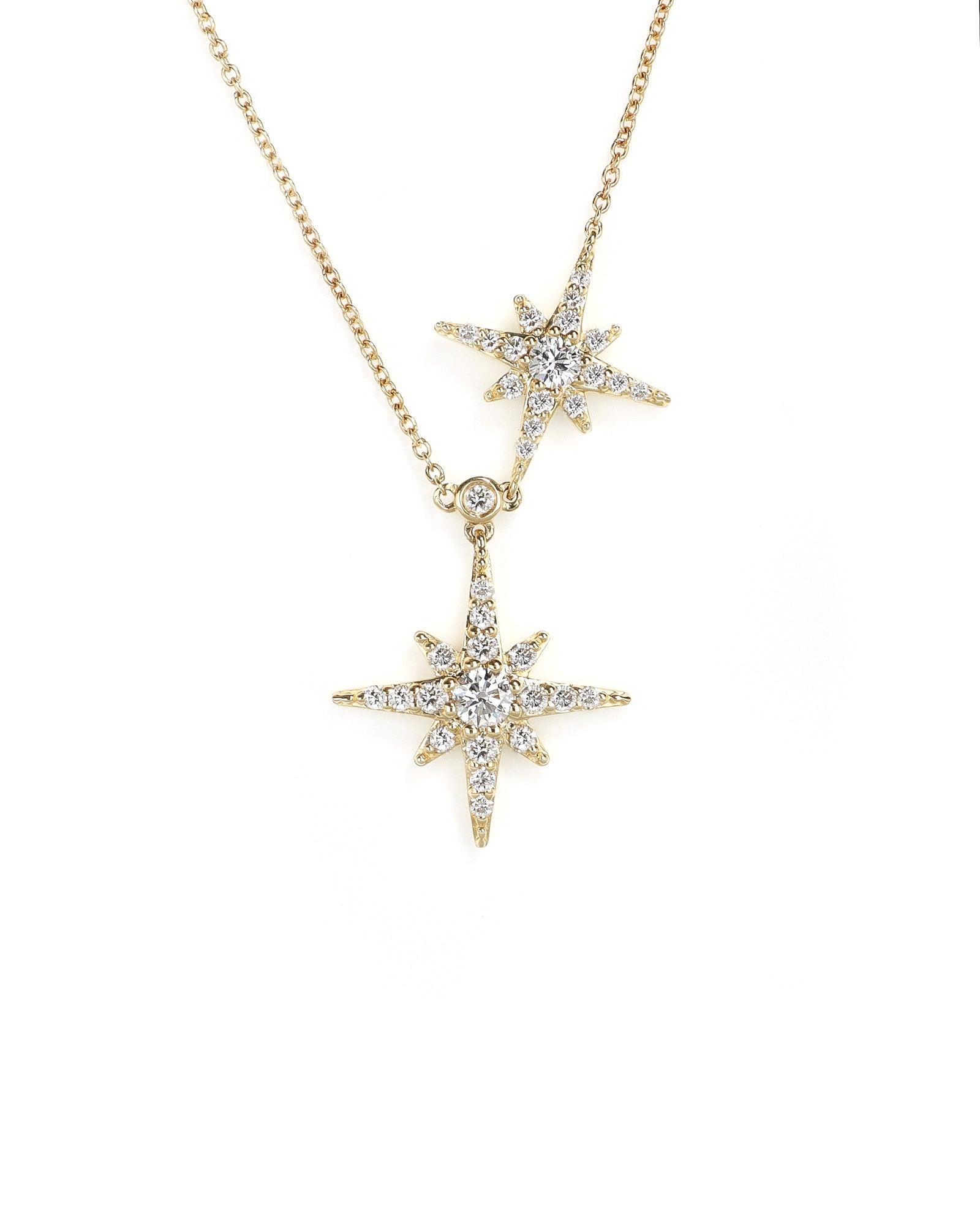 14ky Two Star Lab Diamond Necklace