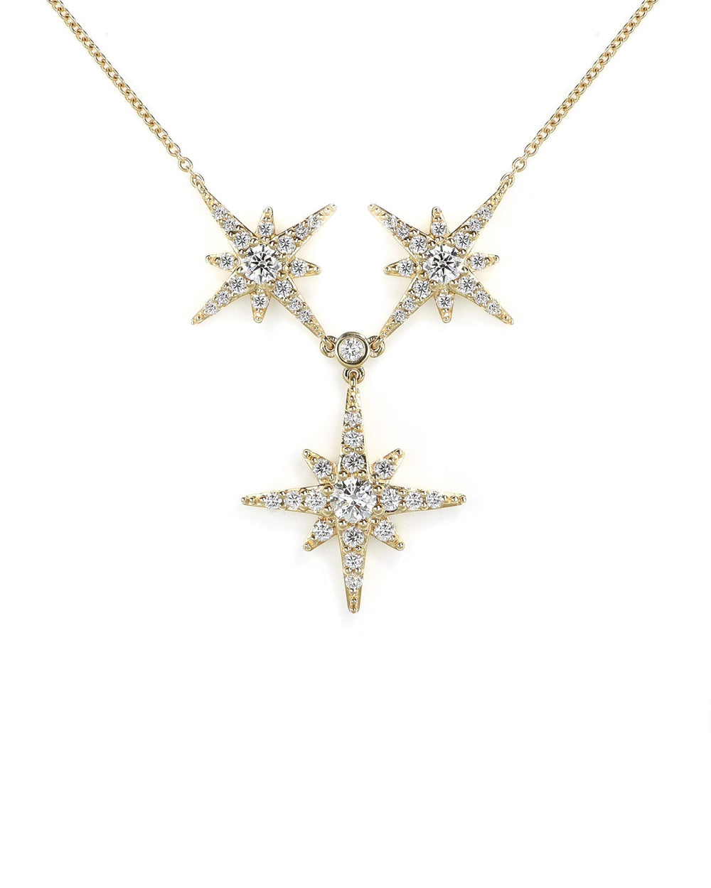 14ky Three Star Lab Diamond Necklace