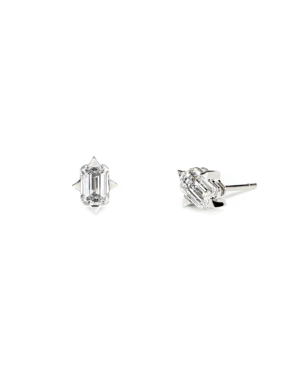 14kw Emerald Cut Lab Diamond Pointed Prong Stud Earrings