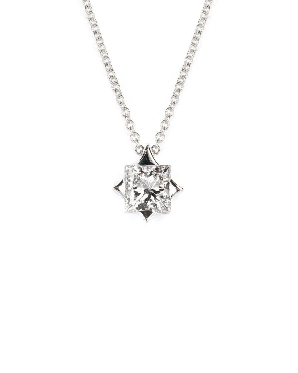 14kw Princess Lab Diamond Pointed Prong Necklace