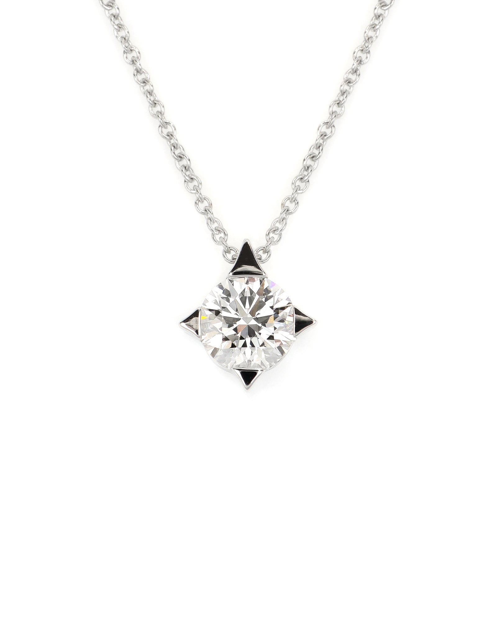 14kw Round Lab Diamond Pointed Prong Necklace