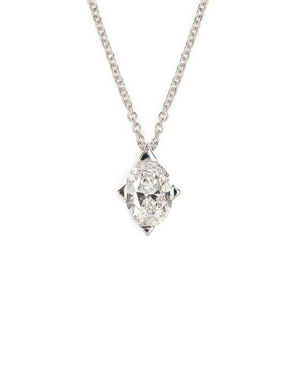 14kw Oval Lab Diamond Pointed Prong Necklace