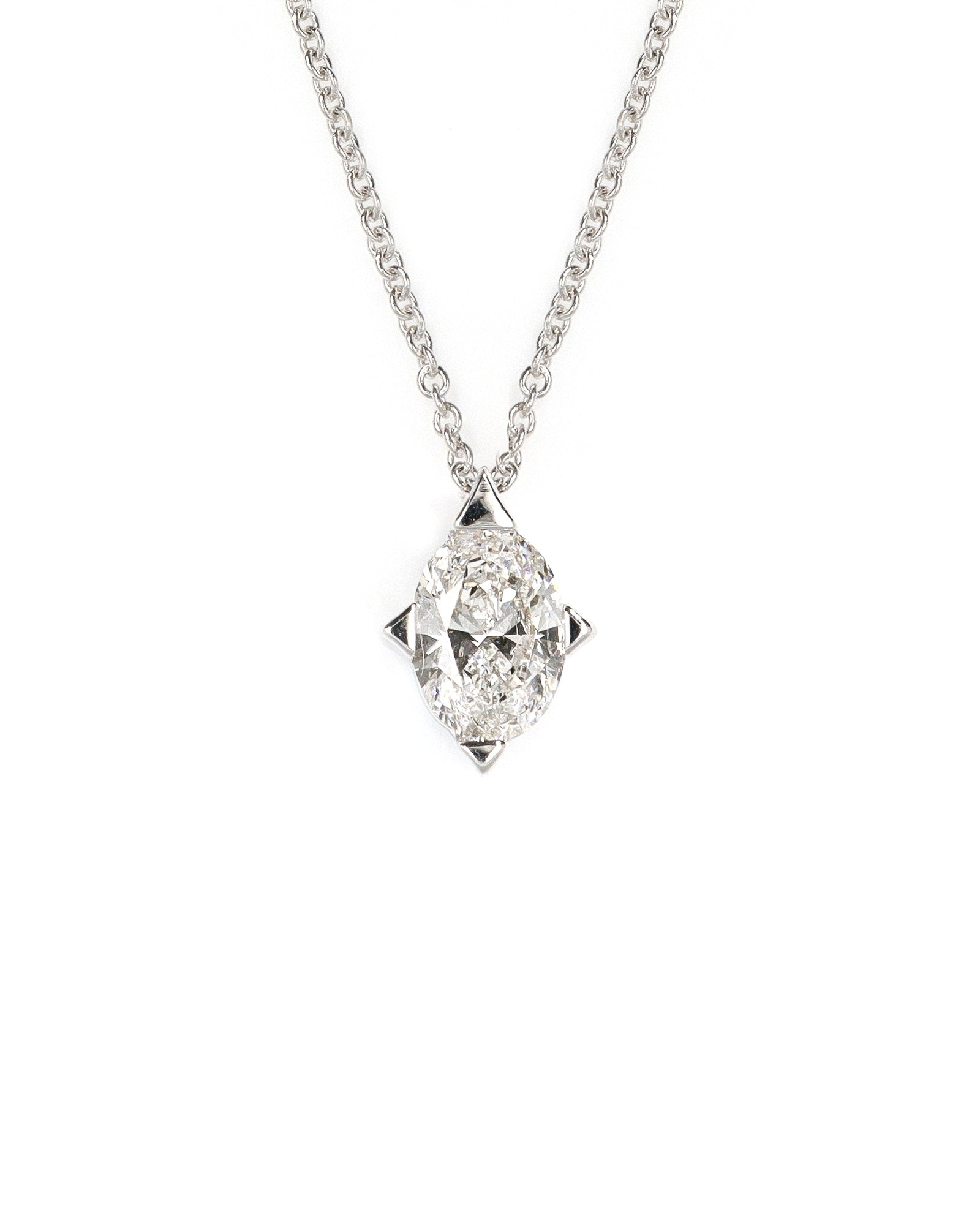 14kw Oval Lab Diamond Pointed Prong Necklace