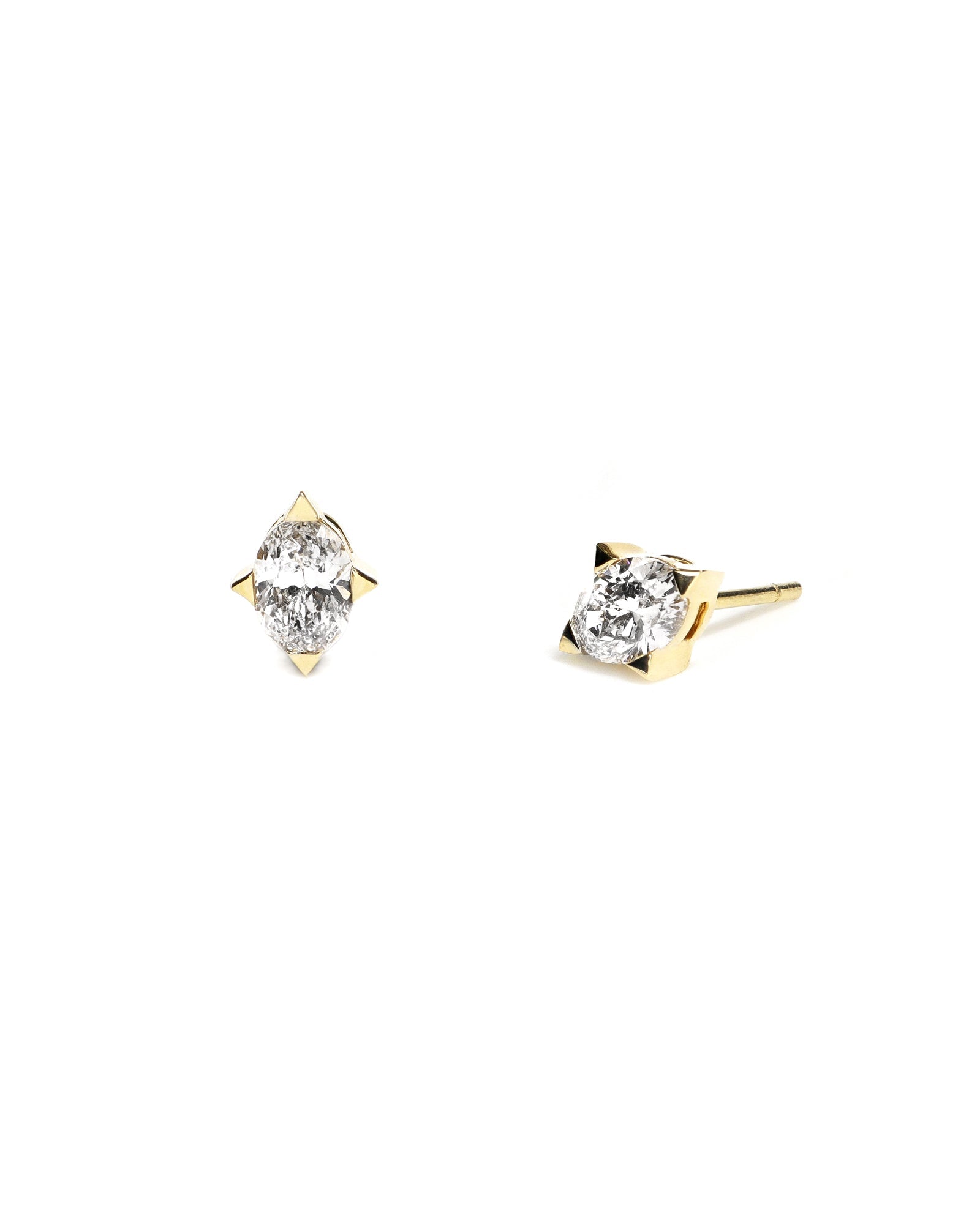 14ky Oval Lab Diamond Pointed Prong Stud Earrings