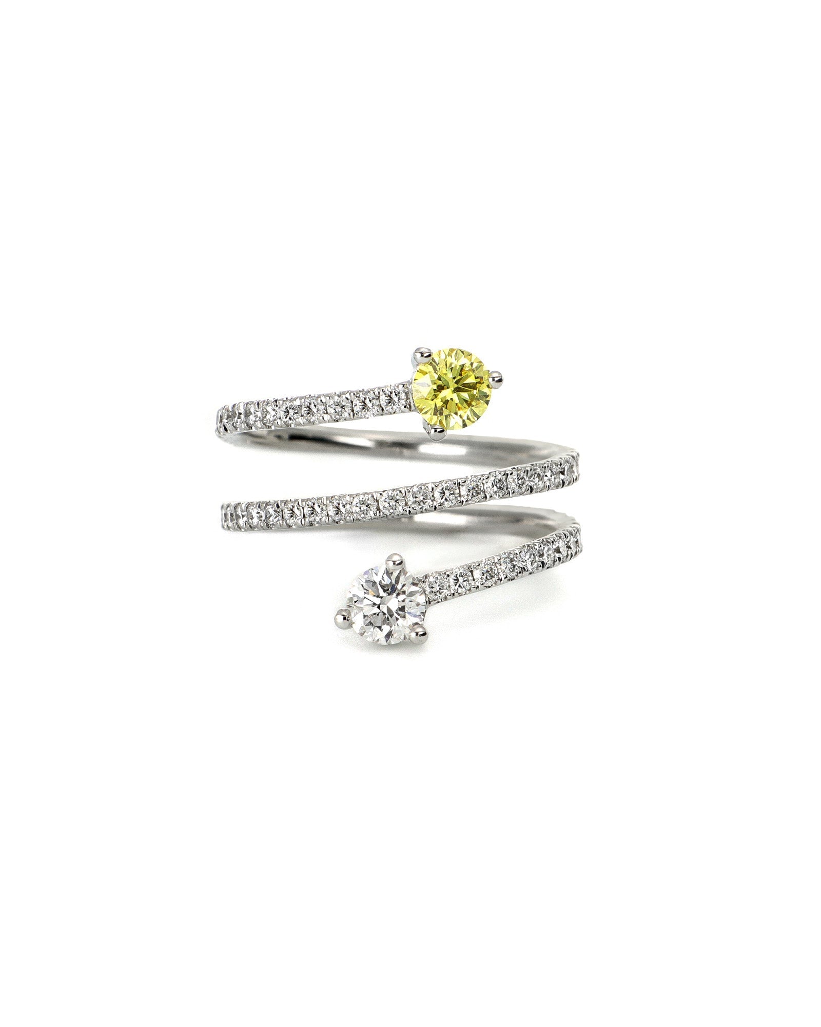 14kw Toi et Moi Yellow and White Lab Diamond Wrap Ring