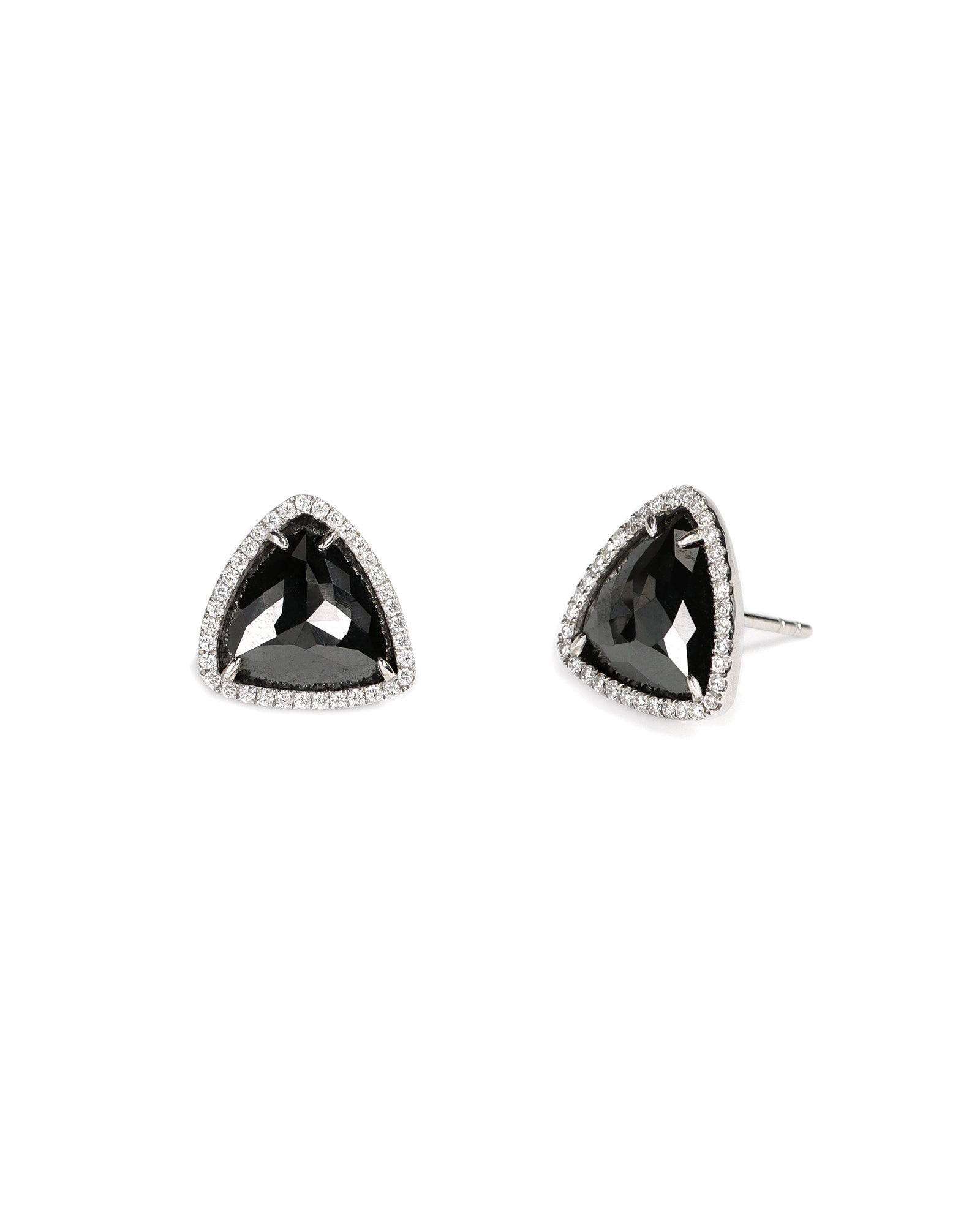 18kw Triangle Black Diamond Halo Studs