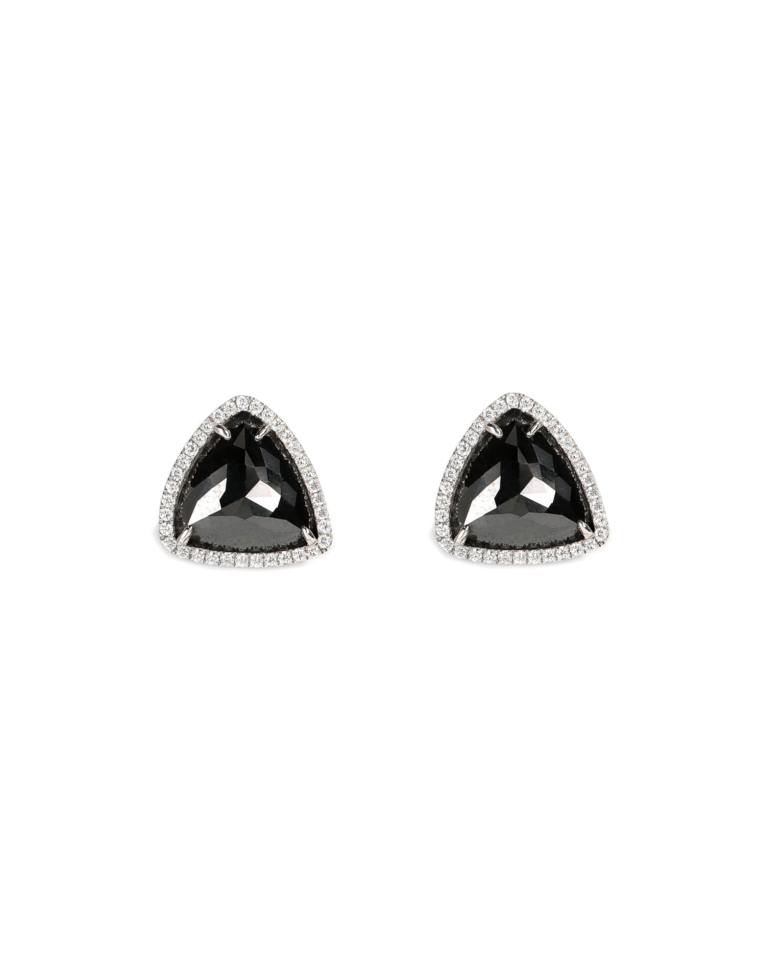 18kw Triangle Black Diamond Halo Studs