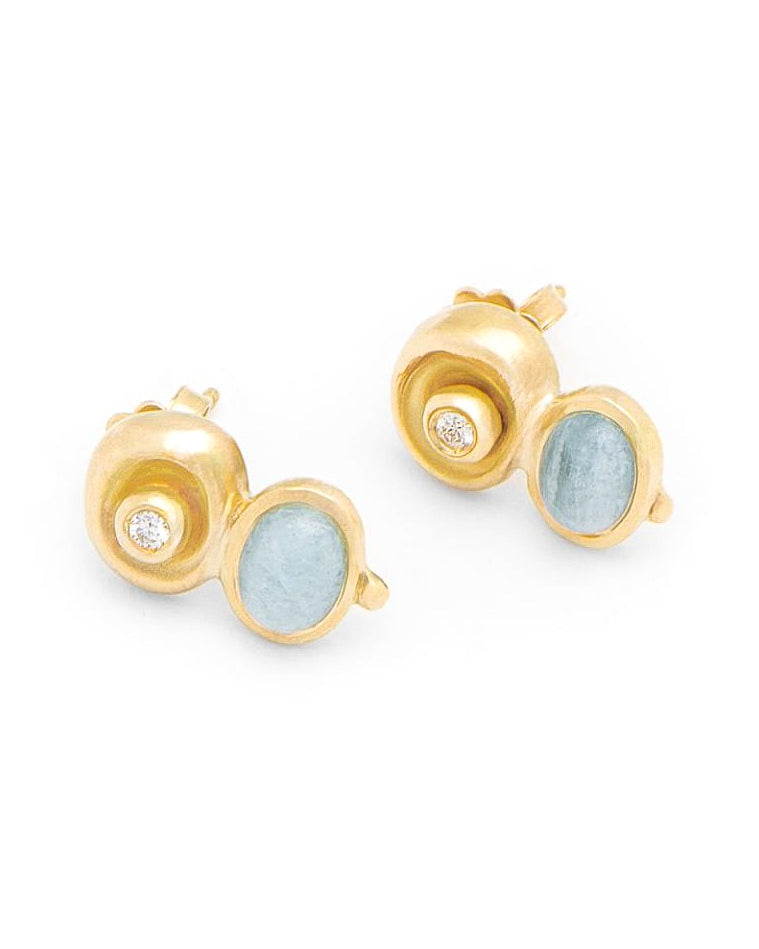 Aqua and Diamond Pebble Earrings