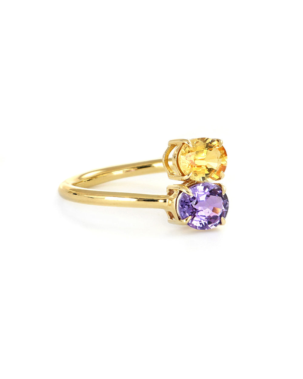 Purple and Yellow Sapphire Toi et Moi Ring