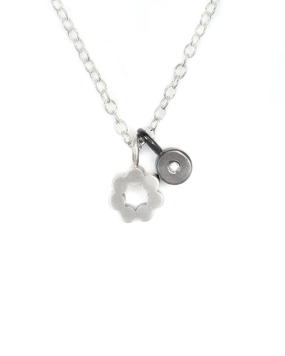 Tiny Circle + Diamond Charm Necklace