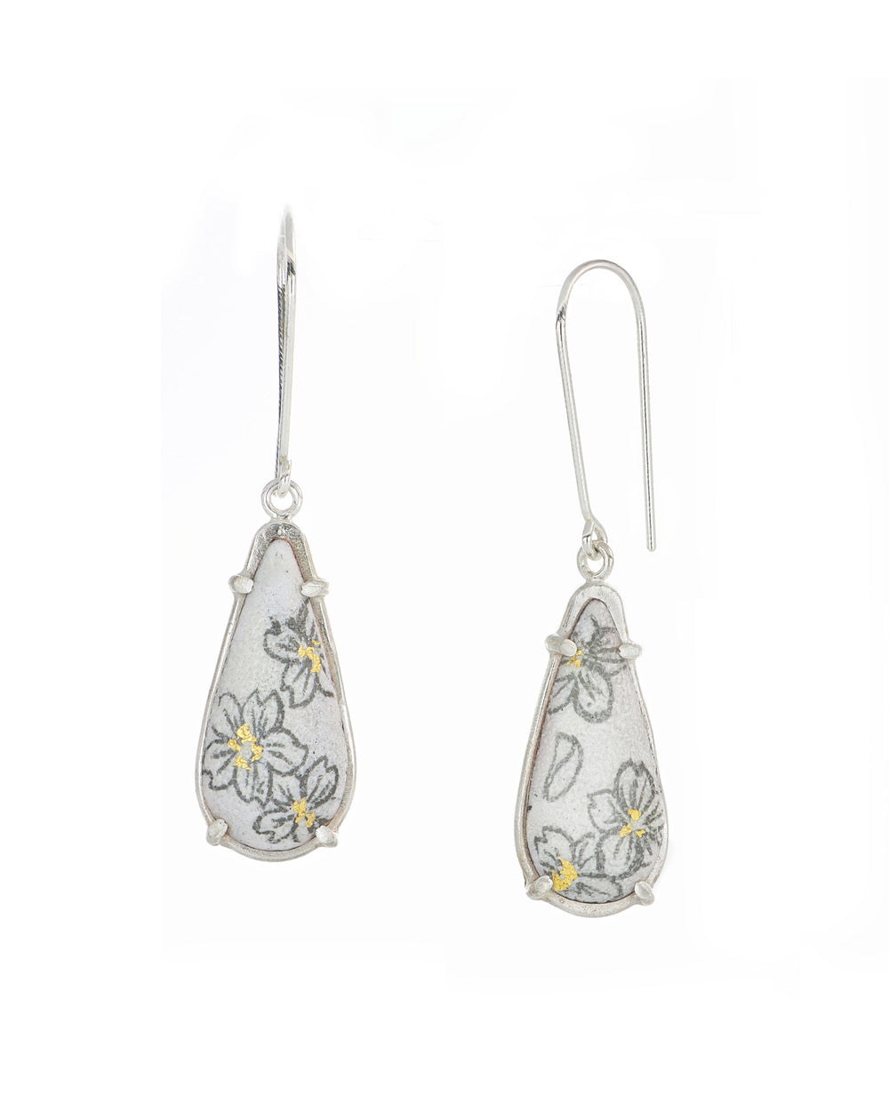 Elongated Teardrop Cherry Blossom Dangle Earrings