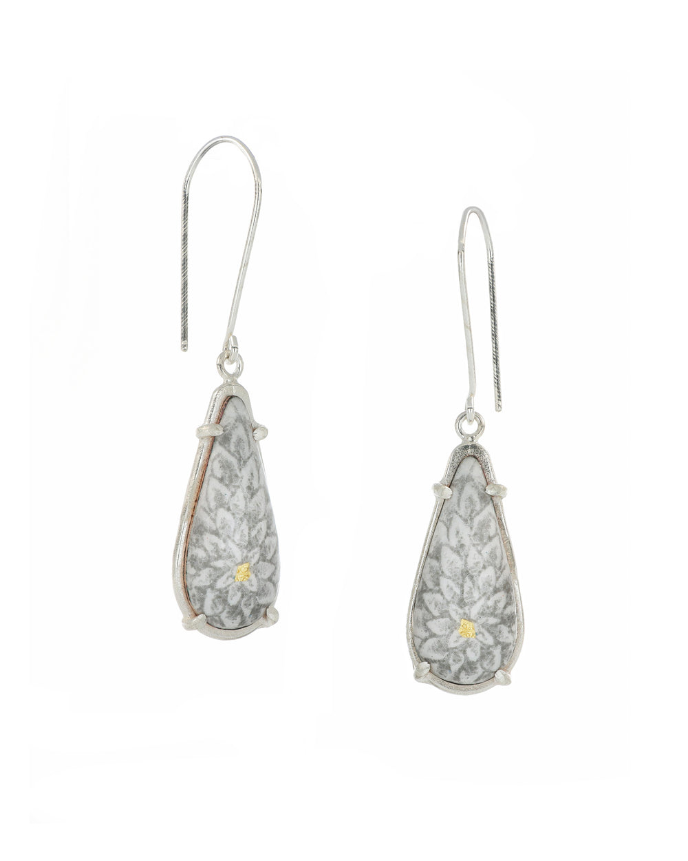 Elongated Teardrop Chrysanthemum Dangle Earrings