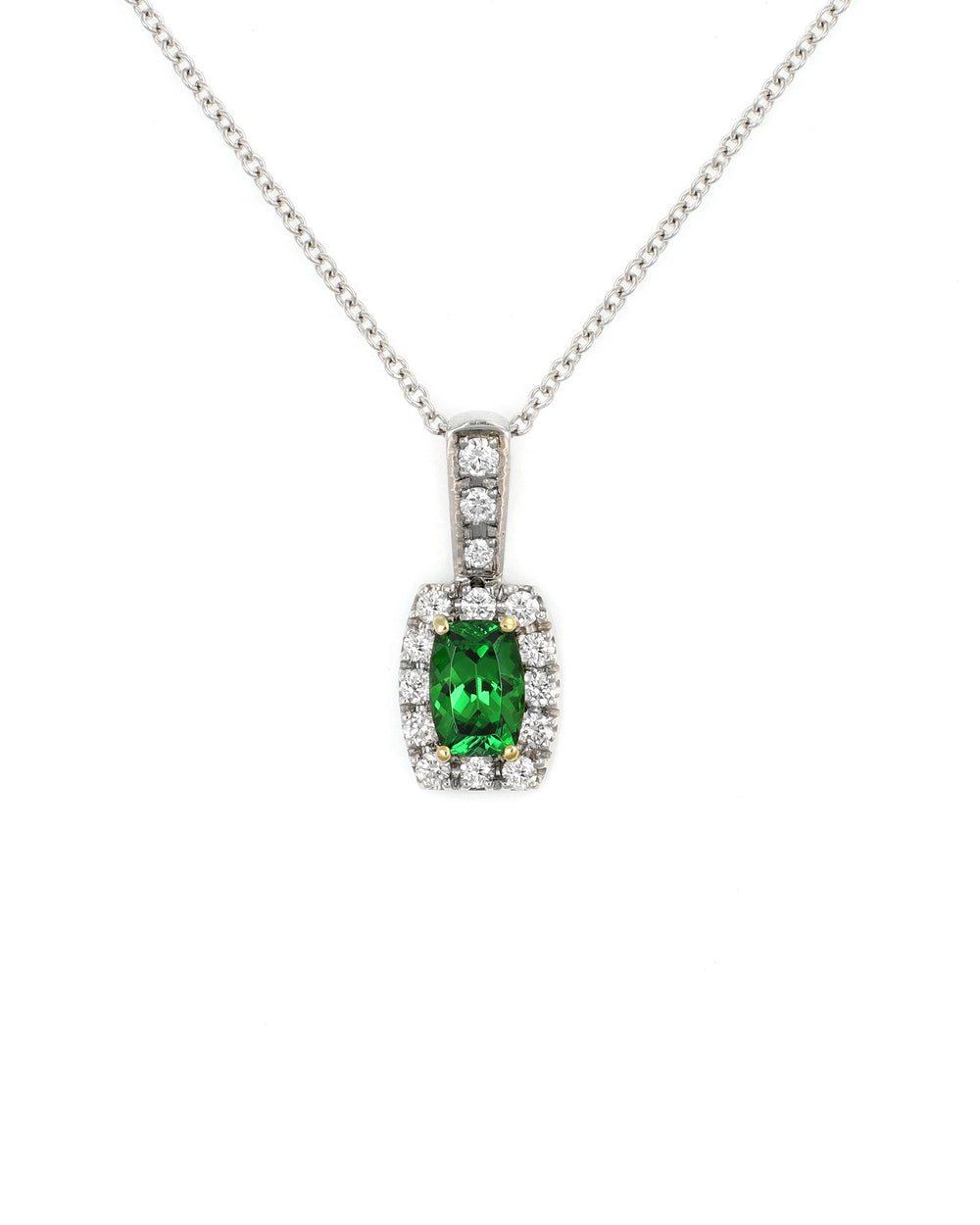 Tsavorite Garnet Diamond Halo Pendant