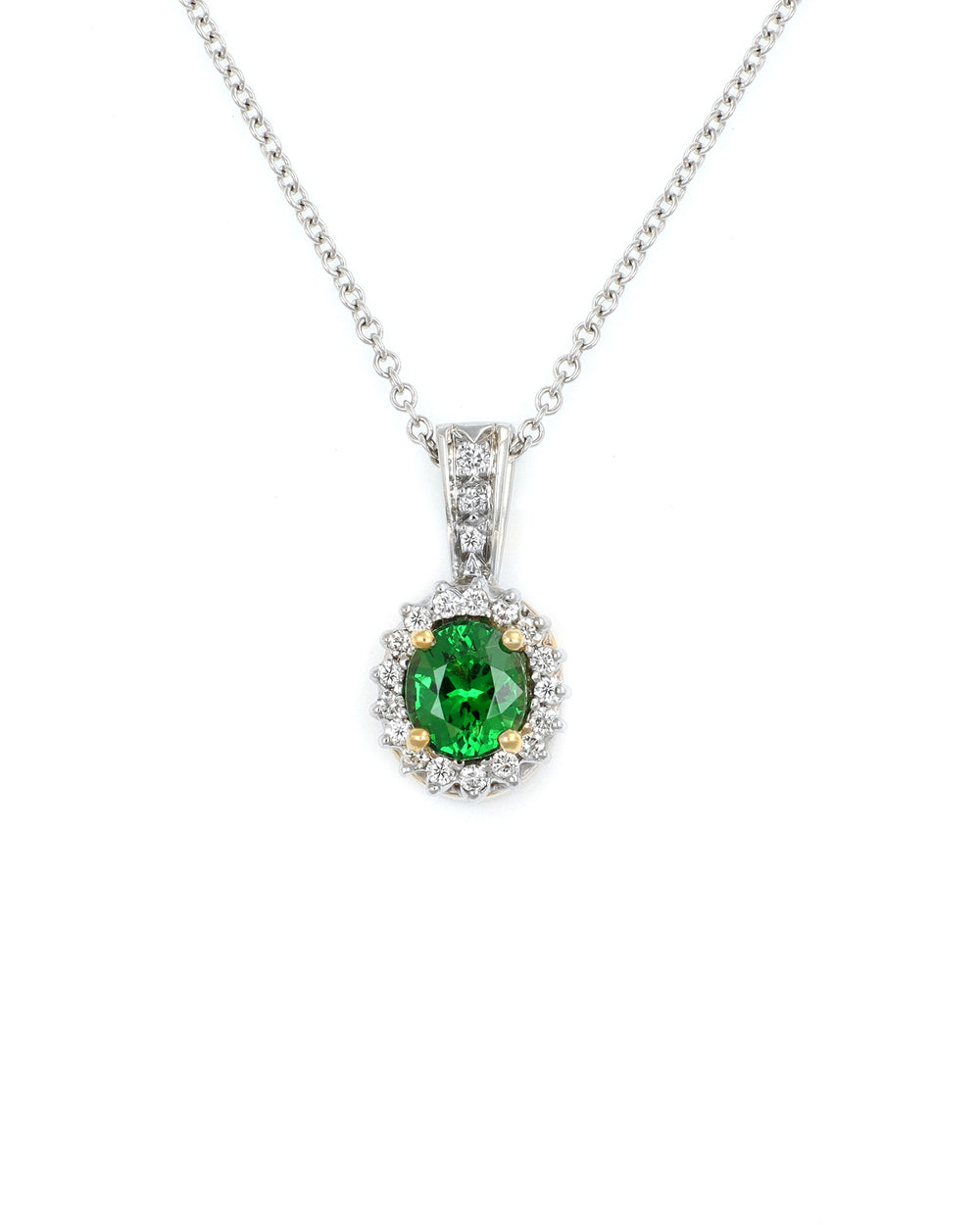 Tsavorite Garnet Diamond Halo Pendant